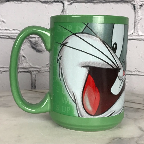 Warner Bros Looney Tunes Bugs Bunny 1999 Vintage Green Ceramic Coffee Mug & Cup - Picture 2 of 8